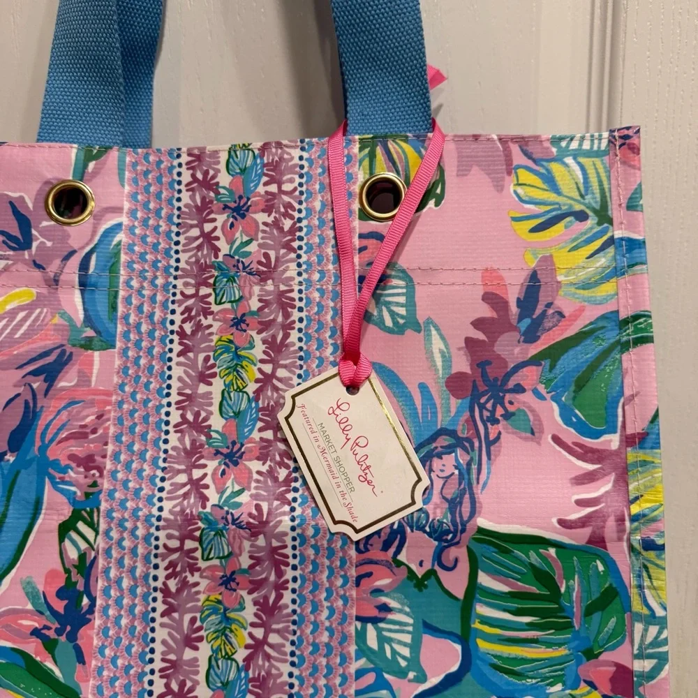 NWT Lilly Pulitzer Market Shopper in Mermaid in the Shade Purple Reusable Bag - Picture 3 of 9